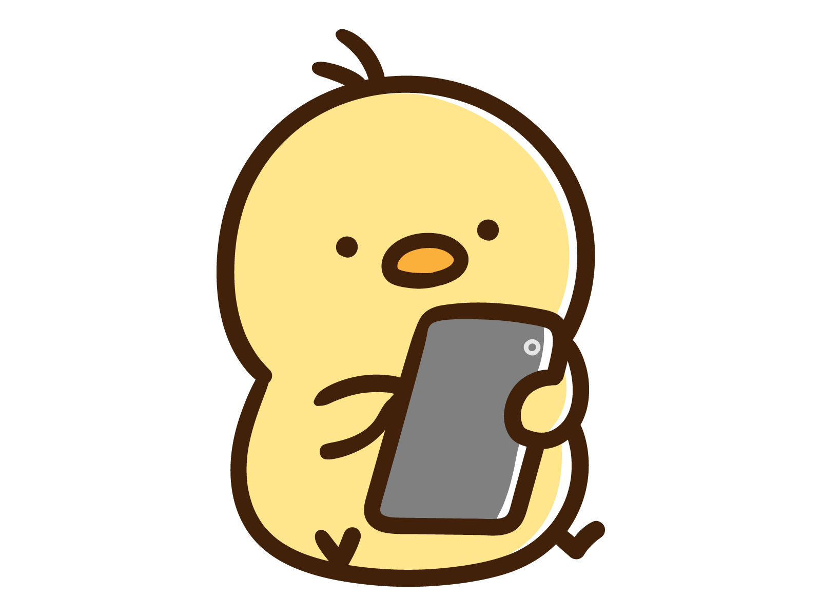 座ってスマホを操作するヒヨコのイラスト