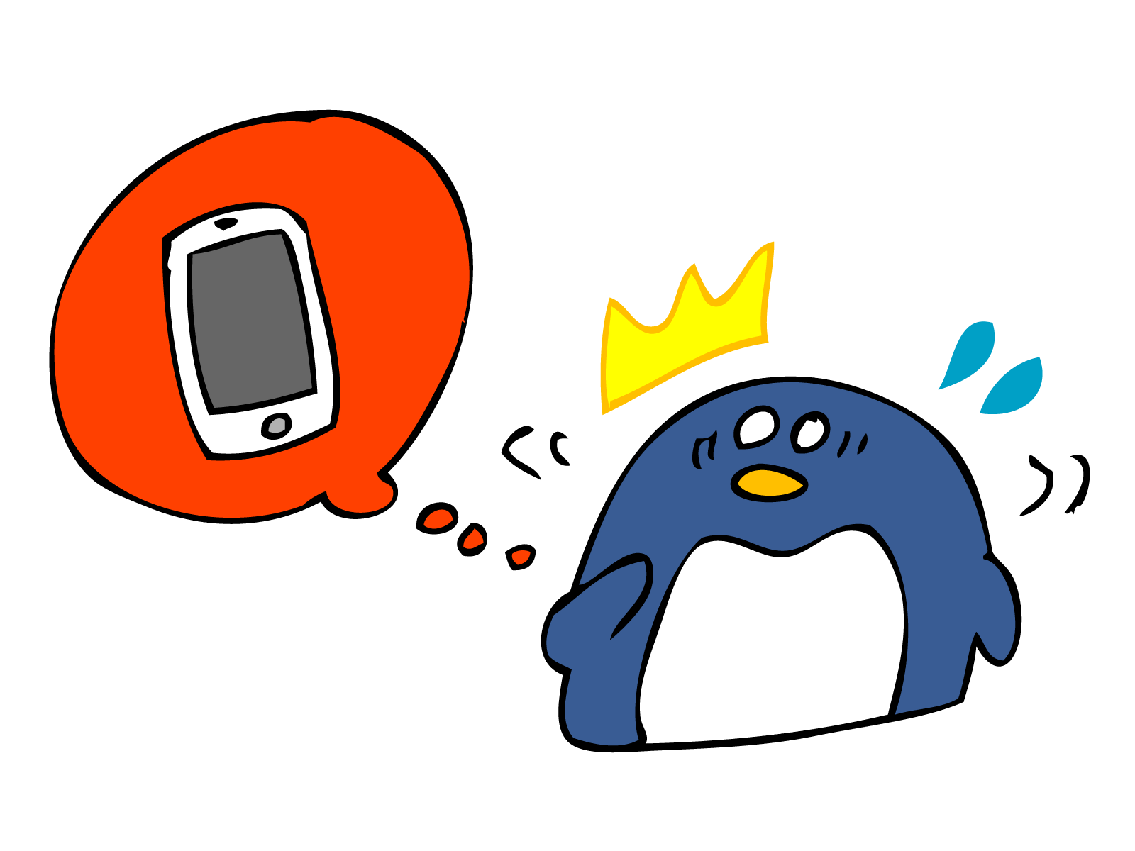 スマホを忘れて焦るペンギンのイラスト
