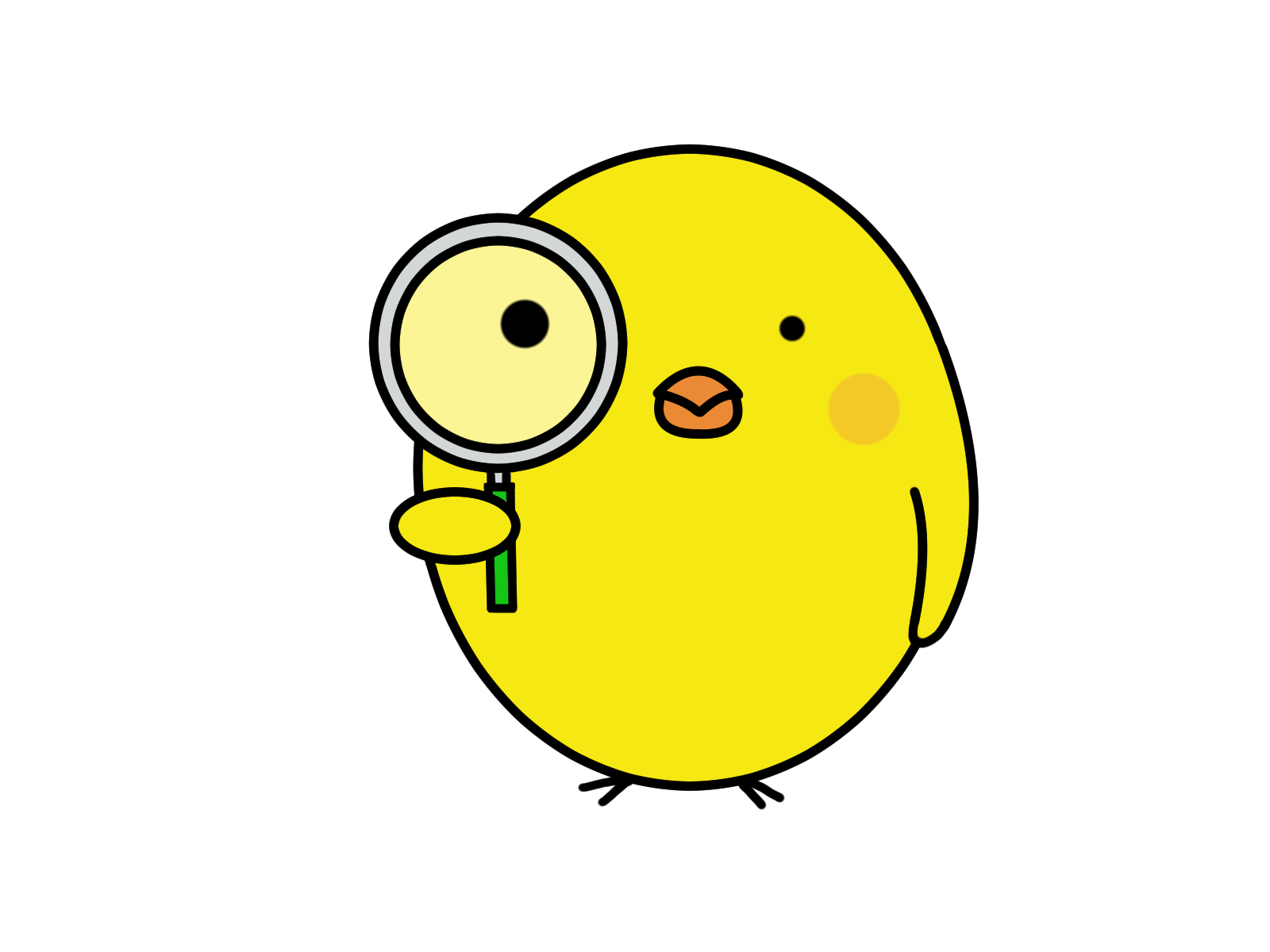 虫眼鏡を覗きこんでいる黄色い鳥のイラスト